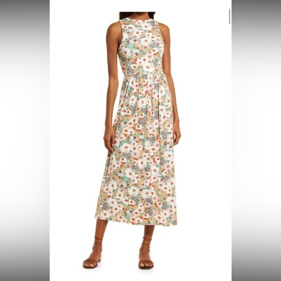 FLORAL PRINT DRESS IN DUNE MULTI BOUQUET - Picture 4 of 5